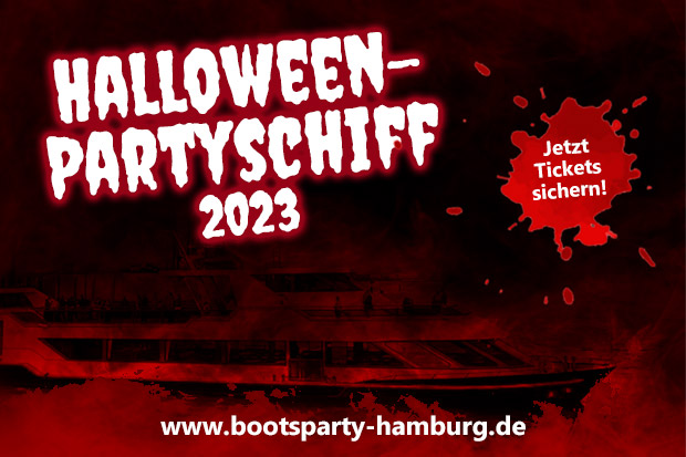 Halloween auf dem Partyschiff der Bootsparty Hamburg steigt auch 2023 wieder - wegen der großen Nachfrage gleich an zwei Tagen. Halloween auf dem Partyschiff der Bootsparty Hamburg steigt auch 2023 wieder - wegen der großen Nachfrage gleich an zwei Tagen.